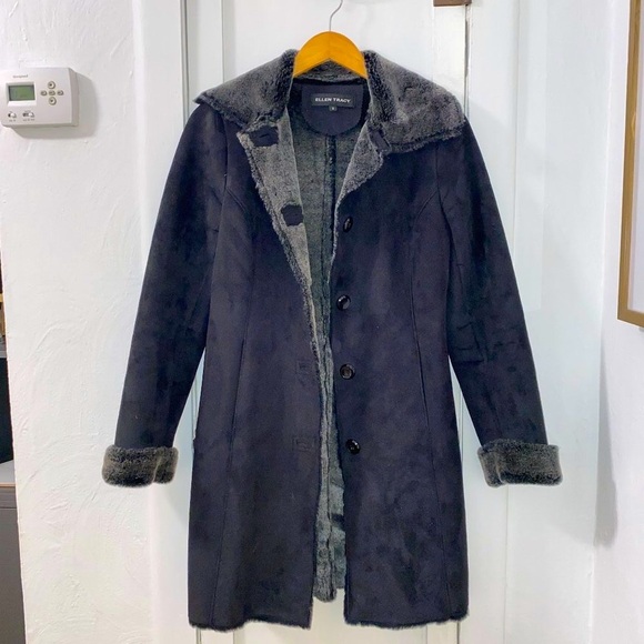 Ellen Tracy Fur Trimmed Black Jacket - Picture 3 of 16